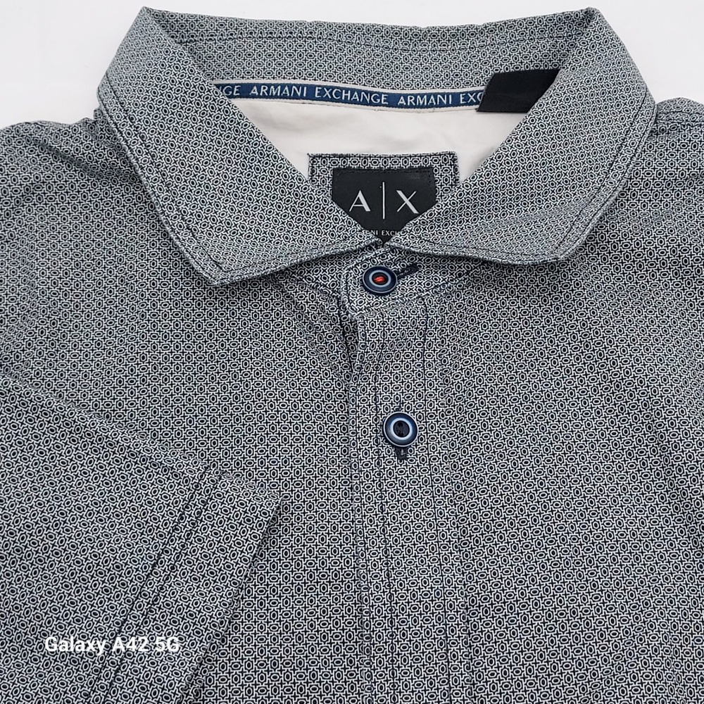 Armani Exchange Mens XL Slim Fit Short Sleeve Geometric Print Button Down Shirt